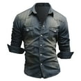 thumbnail image 1 of Generic Long Sleeve Denim Shirt for Men Slim Fit Western Shirts Casual Snap Button Down Lapel Retro Jean Work Shirt, 1 of 2