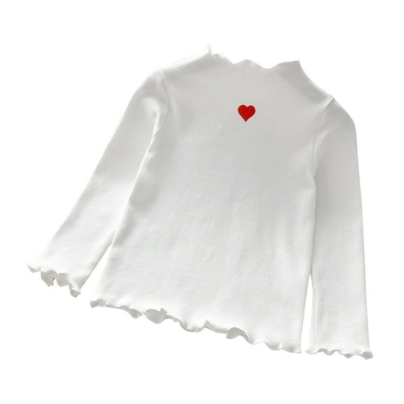 Generic Long Sleeve Sweater for Kids Kids Toddler Baby Girls Spring Heart Print Cotton Ruffle Long Sleeve Knitted T Shirt Pullover Tops Clothes(White,6-7 Years)