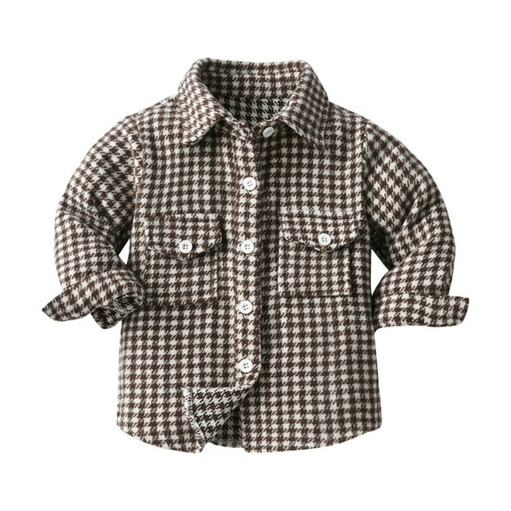 Generic Long-Sleeved Vintage Plaid Outfit For Kids Toddler Boys Girls Shirt Coat Jacket Plaid Long Sleeve Kids Turn Down Collar Button Tops Outwear For Girls Or Boys Girls Cotton Hoodie Jackets