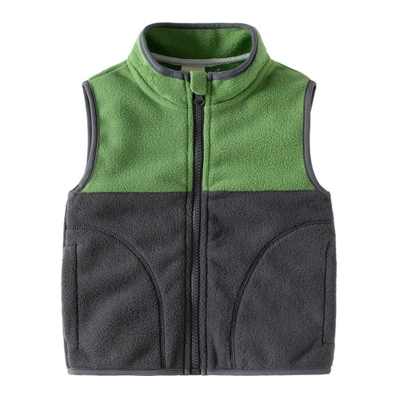Generic Loose Tops for Children 2023 New Toddler Boy's Stand Up Collar Colorblocked Zipper Style Vest Jacket with Pockets Boys Trendy Daily Outfits