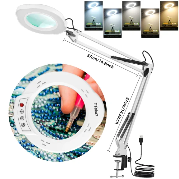 Generic Desk Lamps With Light And Stand, 72 LED 3 Colors Stepless Dimming, 10X Magnification Hands-Free Desk Lamp For Repair, Reading, Crafts, Skincare