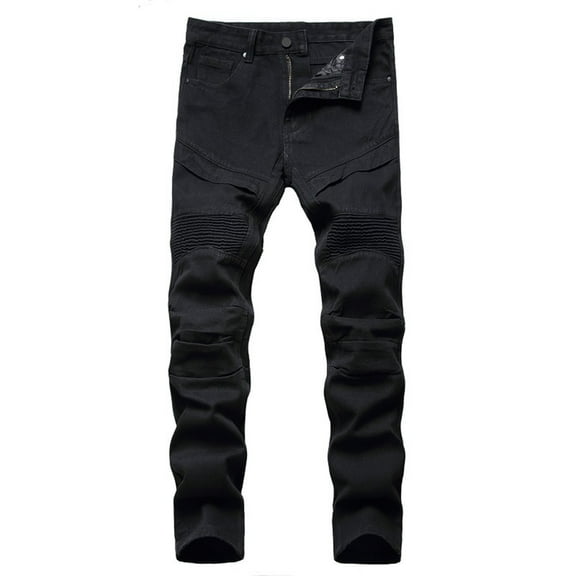 Generic Man's Stylish Moto Biker Skinny Ripped Wrinkled Stretch Fit Denim Jeans