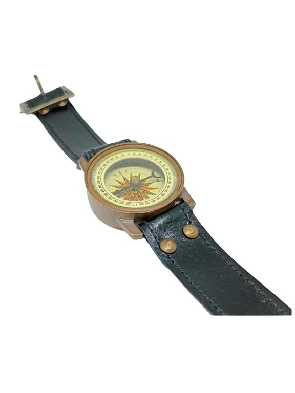 Generic Maritime Brass Sundial Compass Wrist Watch Leather nautical FLIS, Antique