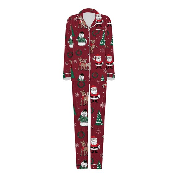 Generic Matching Christmas Pajamas for Family New Year Family Matching Jammies Long Sleeve Pjs Set Festival Party Sleepwear with Button for Children Comfy Loungewear Sets(S,3-Red)