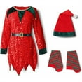 thumbnail image 1 of Generic Toddler Baby Boys Girls Santa Velvet Long Sleeve Christmas Dress + Striped Socks +Xmas Hat Pcs Sets for Holiday Christmas Party（4-5 Years Red）, 1 of 9