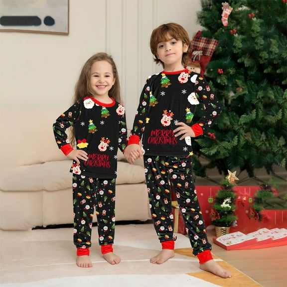 Generic Matching Family Pajamas Xmas Christmas Print Holiday PJs Tee and Bottom Loungewear Sleepwear Parent Child Ladies Mother's Wear Warm Christmas Suit Plaid Print Home Clothes Mom Suit