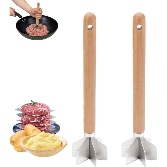 Generic Meat Chopper 11 Inch Stainless Steel 6 Blades Wooden Handle