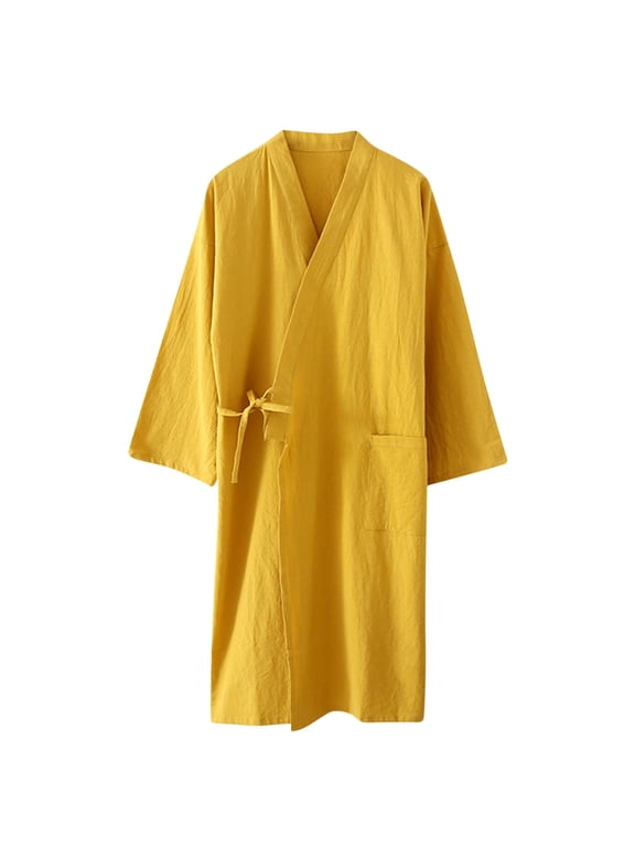 Men Kimono Robe Cotton Yukata Spa Sauna Bathrobe Sleepwear Japanese Kimono for Women Loungewear Nightgown Dressing