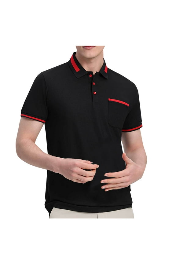 Men Polo Shirt Slim Fit Short Sleeve Cotton Golf Shirt Solid Performance Casual T-Shirts