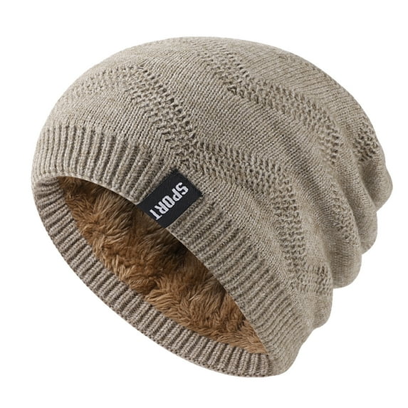Generic Men'S Winter Fleece Lined Beanie Hat Men Winter Hats Outdoor Solid Color Knitted Cotton Hat Sunscreen Running Sports Warm Knitted Hat