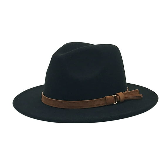 Generic Men & Women Vintage Wide Brim Fedora Hat with Belt Buckle Wide Brim Fedora Hats for Women and Men Classic Panama Hat Men's Two Tone Dress Hat with Belt Buckle
