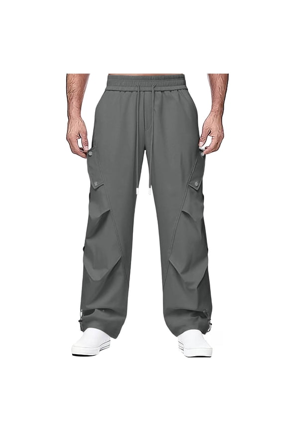 Men's Baggy Cargo Pants Casual Parachute Cargo Pants Loose Fit Drawstring Hip Hop Harem Pants with Pockets