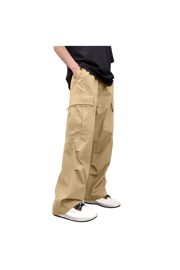 Men's Baggy Cargo Pants Elastic Drawstring Pants Casual Loose Fit Joggers Hiking Hip Hop Streetwear Pants with Pockets