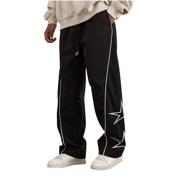 Generic Men's Baggy Sweatpants Y2K Striped Star Printed Lightweight Casual Pants Baggy Fashion Straight Leg Drawstring Pants
