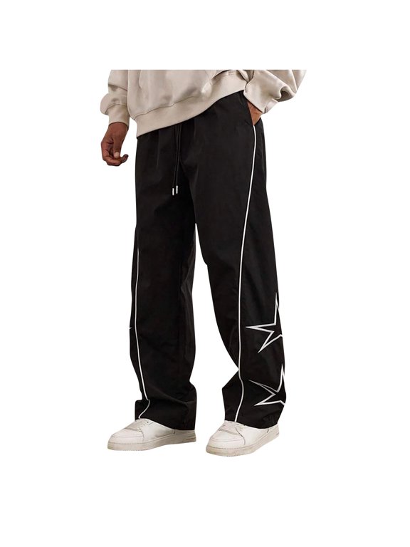 Men's Baggy Sweatpants Y2K Striped Star Printed Lightweight Casual Pants Baggy Fashion Straight Leg Drawstring Pants