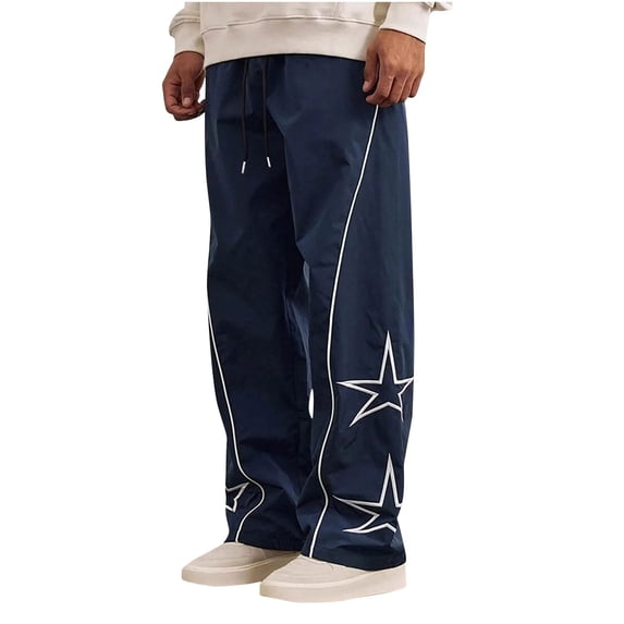 Generic Men's Baggy Sweatpants Y2K Striped Star Printed Lightweight Casual Pants Baggy Fashion Straight Leg Drawstring Pants