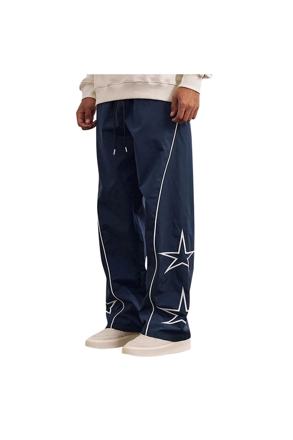 Men's Baggy Sweatpants Y2K Striped Star Printed Lightweight Casual Pants Baggy Fashion Straight Leg Drawstring Pants