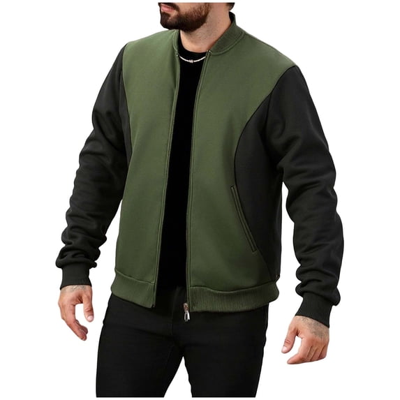 Generic Men's Baseball Jackets Color Block Zip Up Long Sleeve Stand Collar Sweatshirt Fashion Spring Fall Trendy Coat