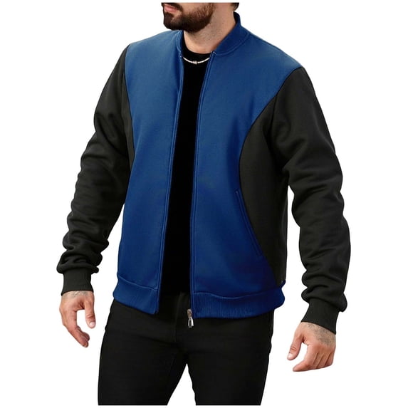 Generic Men's Baseball Jackets Color Block Zip Up Long Sleeve Stand Collar Sweatshirt Fashion Spring Fall Trendy Coat