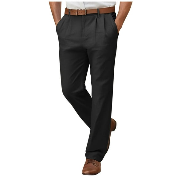 Generic Men's Business Casual Golf Dress Pants Pleated-Front Classic Fit Straight Wide Leg Expandable Waist Office Work Pants