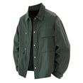 thumbnail image 1 of Men's Solid Color Lapel Shirt Loose Single Breasted Blouse Casual Long Sleeve Thin Jacket with Flap Pockets, 1 of 5