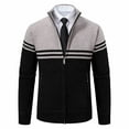 thumbnail image 1 of Generic Men's Cardigan Sweaters Fleece Thicken Warm Cardigan Top Knit Stand Collar Zipper Outerwear Trendy Color Block Jacket, 1 of 4