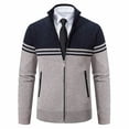 thumbnail image 1 of Generic Men's Cardigan Sweaters Fleece Thicken Warm Cardigan Top Knit Stand Collar Zipper Outerwear Trendy Color Block Jacket, 1 of 7