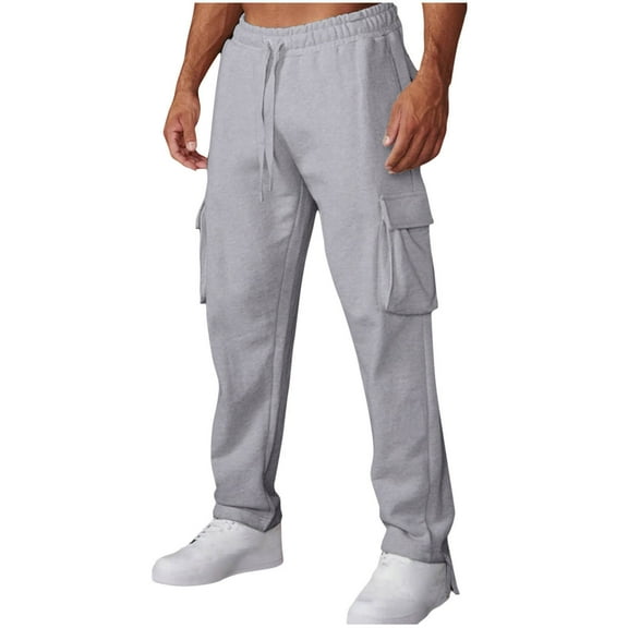 Generic Men's Cargo Fleece Sweatpants Casual Sports Slim Trousers Open Bottom Athletic Drawstring Tactical Pants Trousers