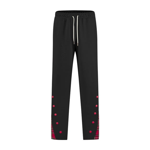 Generic Men's Casual Athletic Basketball Pants Plaid Print Side Button Decor Drawstring Elastic Waist Trousers Sweatpants
