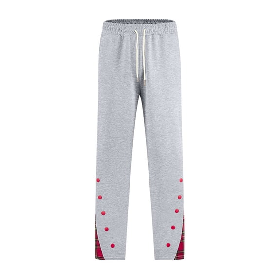 Generic Men's Casual Athletic Basketball Pants Plaid Print Side Button Decor Drawstring Elastic Waist Trousers Sweatpants