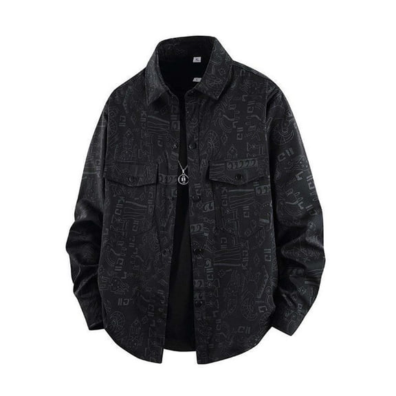 Generic Men's Casual Cargo Jackets Stylish Corduroy Winter Printing Outerwear Comfortable Thickened Design for Everyday Wear