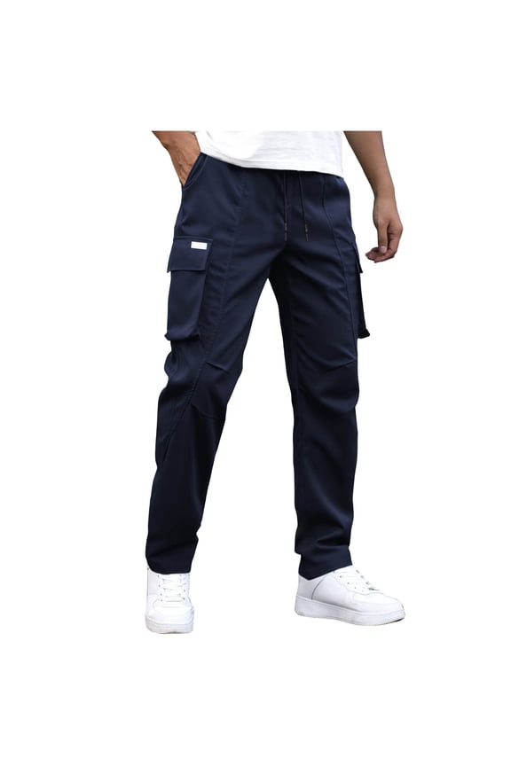 Men's Casual Cargo Pants Workout Joggers Stretch Sweatpants Hiking Drawstring Tactical Pants with Multi Pockets