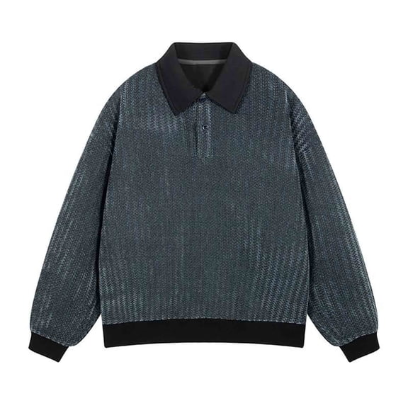 Generic Men's Casual Fall Winter Shirts Long Sleeves Crewneck Sweatshirts Lapel Collar Button Up Pullover Texture Tops