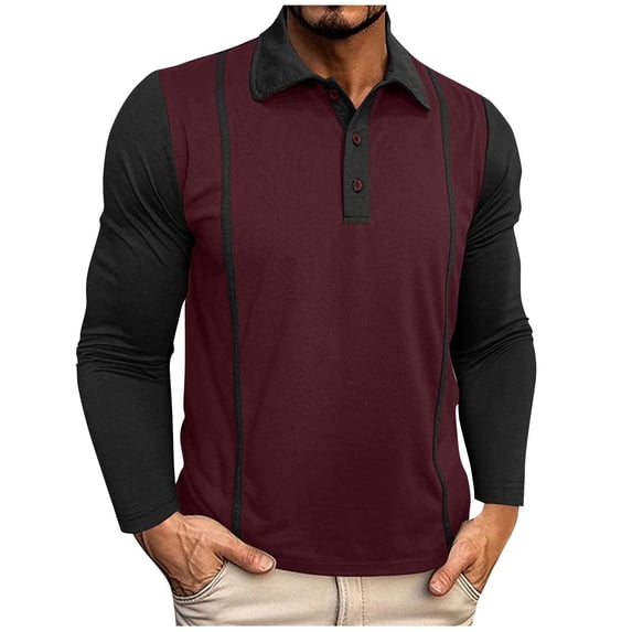 Men's Casual Long Sleeve Polo Shirts Classic Button Cotton Collared Blouse Raglan Golf Shirts