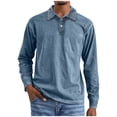 thumbnail image 1 of Generic Men's Casual Polo Shirts Classic Button Basic Long Sleeve Shirt Solid Color Cotton Tees Stylish Tops, 1 of 5