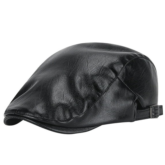 Generic Men's Casual Solid Leather Beret Fashion All Match Ancients Couple Forward Hat, Black