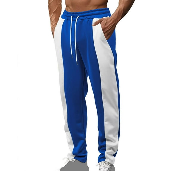 Generic Men's Color Block Straight Joggers Casual Drawstring Elastic Waist Loose Sweatpants Sports Trousers with Pockets