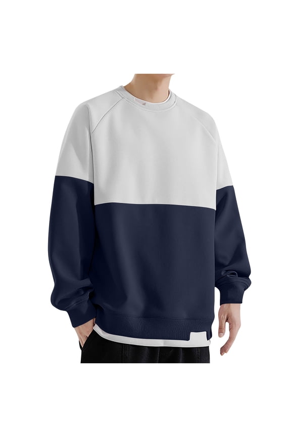 Men's Color Block Sweatshirts Casual Loose Fit Crewneck Long Sleeve Pullover Tops Casual Fall Hip Pop Streetwear