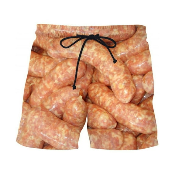 Generic Men's Cool Swimtrunks Quick Dry 3D Food Sausage Printed Realistic Hawaiian Mesh Lining Beach Board Shorts