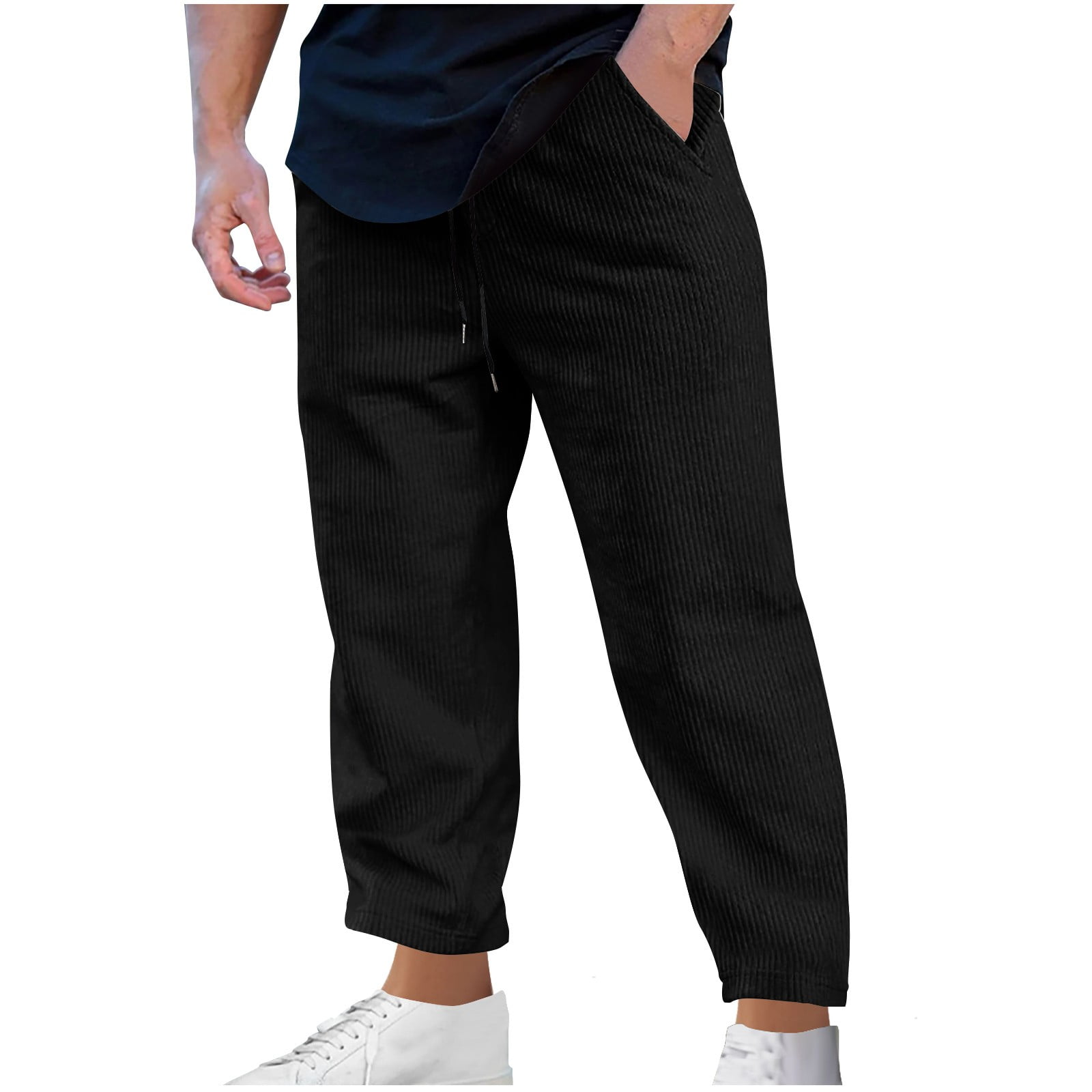 Generic Men's Corduroy Cargo Pants Elastic Waist Baggy Drawstring ...