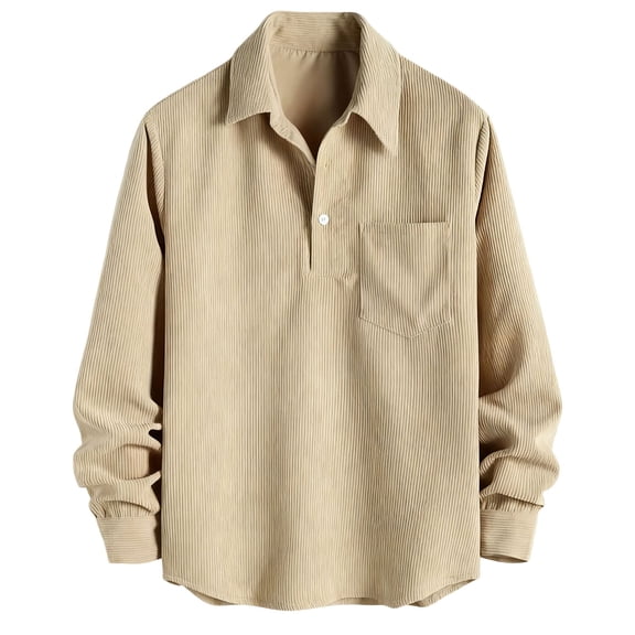 Generic Men's Corduroy Sweatshirts Casual Long Sleeve Polo Shirts Lightweight Quarter Button Collared Golf Tops with Pocket