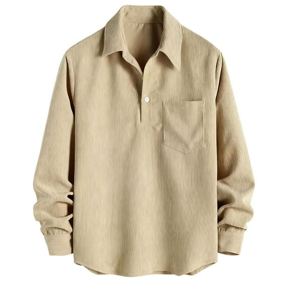 Generic Men's Corduroy Sweatshirts Casual Long Sleeve Polo Shirts Lightweight Quarter Button Collared Golf Tops with Pocket