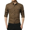 thumbnail image 1 of Generic Men's Cotton Cargo Shirts Casual Solid Color Long Sleeve Button Down Dress Outdoor Hiking Tactical Shirt, 1 of 6