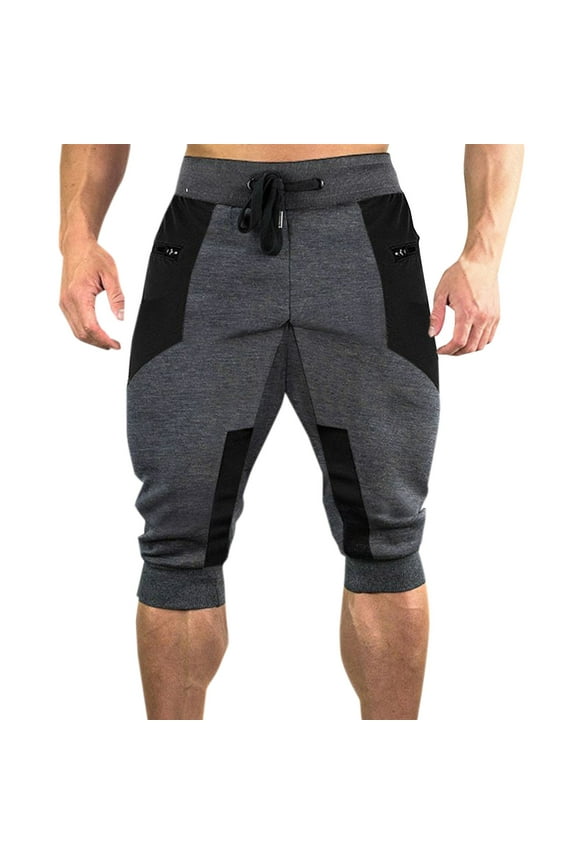 Men's Cotton Casual Shorts 3/4 Jogger Capri Pants Breathable Below Knee Short Pants with Three Pockets