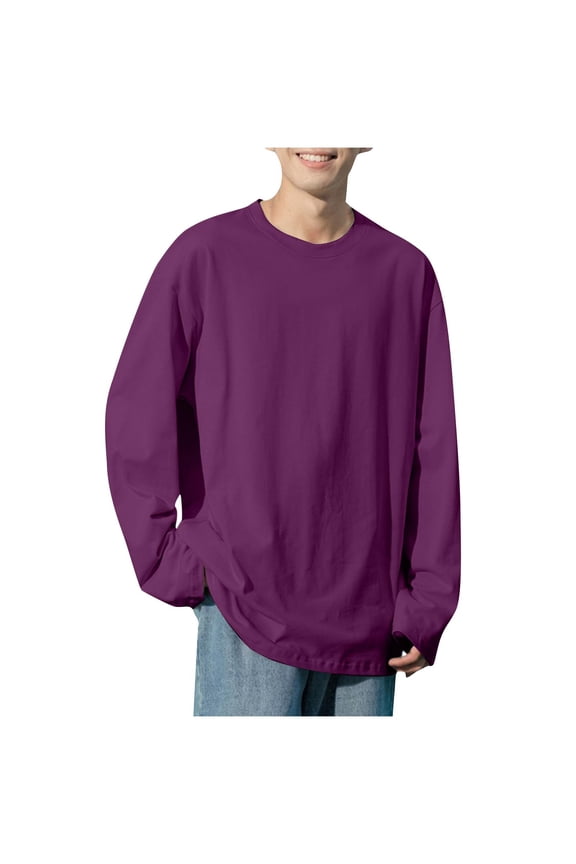 Men's Cotton Crewneck Sweatshirts Classic Athletic Long Sleeve Pullover Casual Loose Fit Solid Color Spring Tshirts