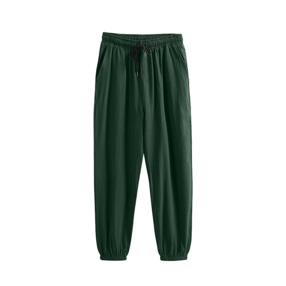 Generic Men's Cotton Linen Pants Elastic Waist Drawstring Lightweight Summer Casual Beach Straight Workout Pants with Pockets
