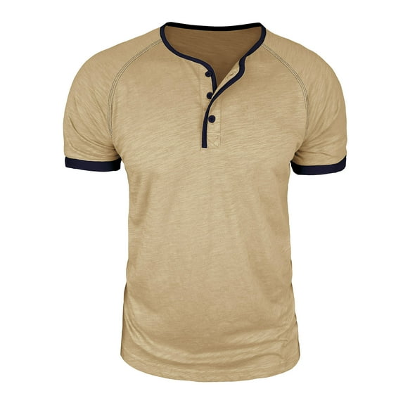 Generic Men's Cotton Tee Shirt Henley Neck Button Short Sleeve Collared Shirt Summer Slim Fit Breathable Sports Tops