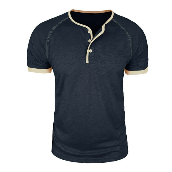 Generic Men's Cotton Tee Shirt Henley Neck Button Short Sleeve Collared Shirt Summer Slim Fit Breathable Sports Tops