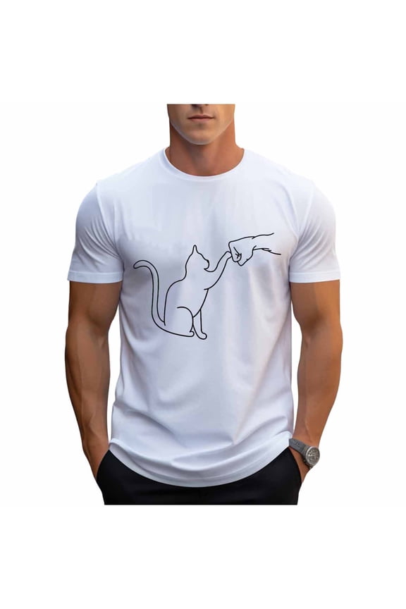 Men's Dog Fist Bump Heart Graphic T-Shirt Casual Short Sleeve Crewneck Tees Cute Puppy Design for Pet Lovers