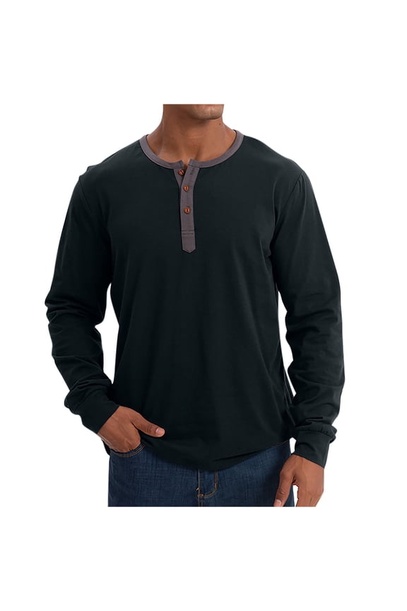 Men's Dressy Henley Tshirt Spring Casual Long Sleeve Tops Comfortable Big and Tall Solid Button Up Shirts